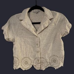 Haute Monde Beige Eyelet Button-Up Blouse
